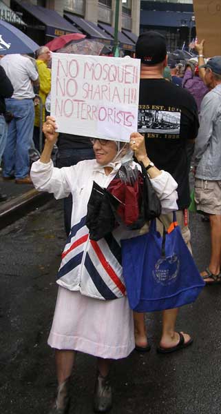 Lady at anti-mosque demonstration